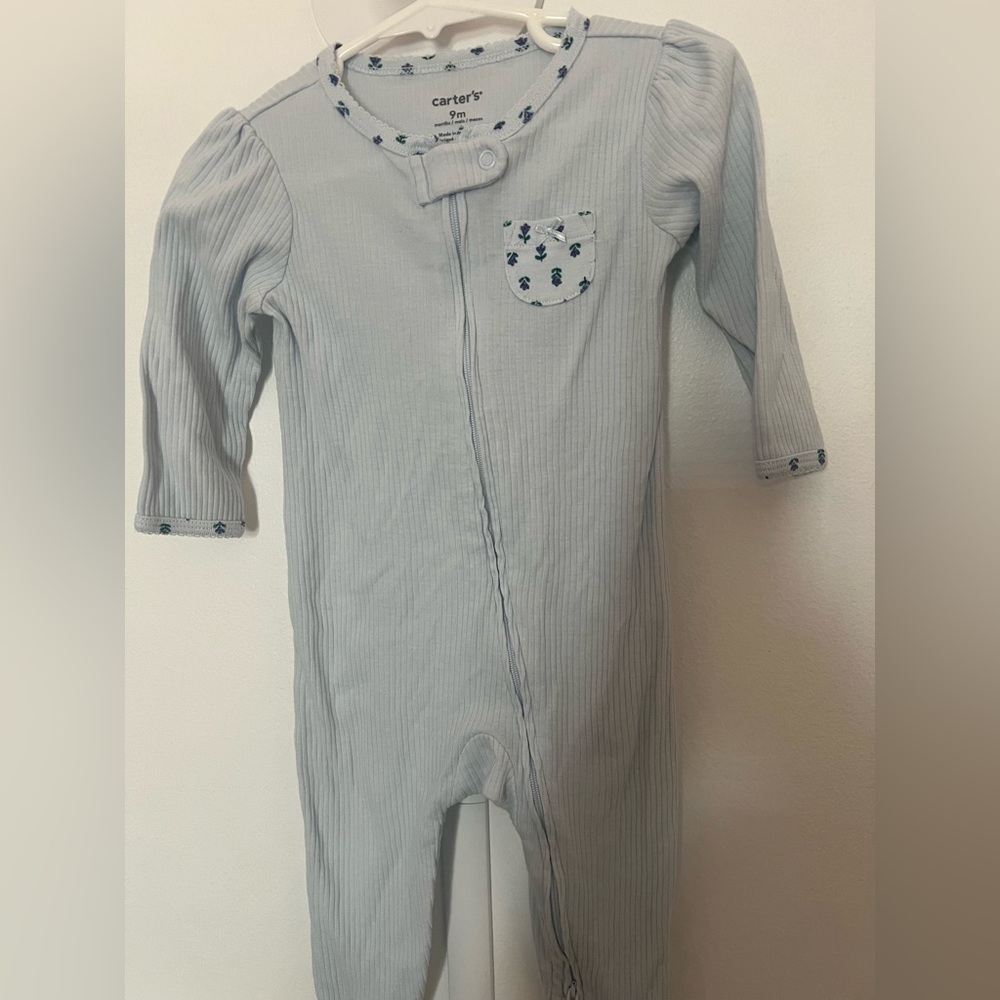 Carters blue floral footie